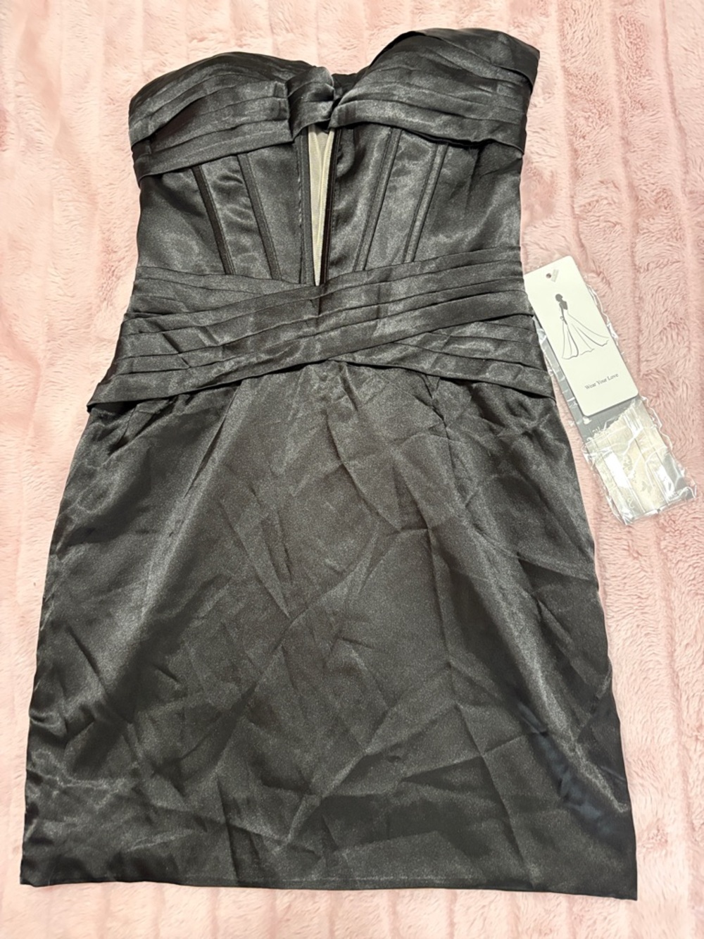 Elegant Strapless Black Satin Cocktail Dress